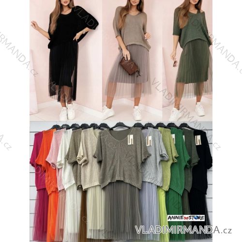 Súprava šaty a sveter 3/4 dlhý rukáv dámska (S/M/L ONE SIZE) TALIANSKA MÓDA IMWAD252022