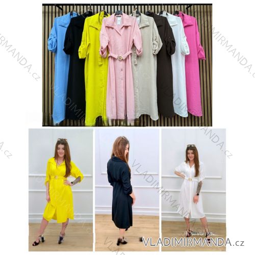 Šaty košilové s páskem 3/4 dlouhý rukáv dámské (XS/S/M ONE SIZE) ITALSKÁ MÓDA IMWCA251972