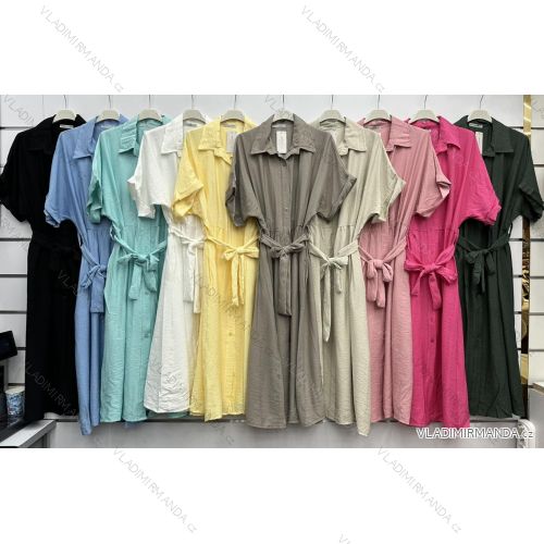 Šaty dlouhé košilové krátký rukáv dámské (S/M/L ONE SIZE) ITALSKÁ MÓDA IMWBH252112