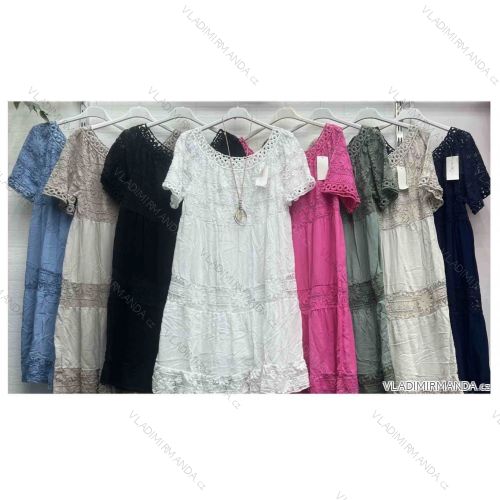Šaty letní krajkové s přívěskem krátký rukáv dámské (S/M/L ONE SIZE) ITALSKÁ MÓDA IMWDY252056
