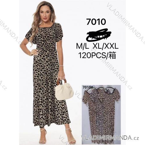 Šaty dlhé letné leopardí krátky rukáv dámske nadrozmer (M/L - XL/XXL ONE SIZE) TALIANSKA MÓDA IMBM257010