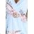 468-3 PATRIZIA dress with an envelope neckline, belt and short sleeves - light blue with roses