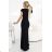 598-1 IRINA dazzling long black dress with glitter, wrap neckline and slit on the leg | Numoco