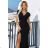 598-1 IRINA dazzling long black dress with glitter, wrap neckline and slit on the leg | Numoco