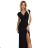 598-1 IRINA dazzling long black dress with glitter, wrap neckline and slit on the leg | Numoco
