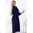 531-6 Midi-Hemdkleid mit goldenen Knöpfen und Krawatte - Marineblau