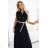 596-3 Elegant midi shirt dress with gold buttons and belt - black