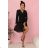 313-17 ISABELLE Polish Pleated Dress with Long Sleeves and Neckline - Black