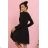 313-17 ISABELLE Polish Pleated Dress with Long Sleeves and Neckline - Black