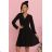 313-17 ISABELLE Polish Pleated Dress with Long Sleeves and Neckline - Black