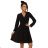 313-17 ISABELLE Polish Pleated Dress with Long Sleeves and Neckline - Black