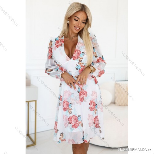 388-3 FRANCES chiffon wrap dress with long sleeves - mallows