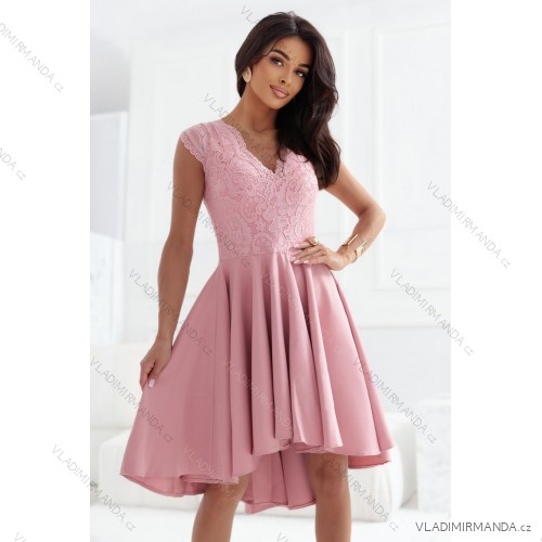 300-7 PATRICIA Kleid mit längerem Rücken mit Spitzenausschnitt - puderrosa