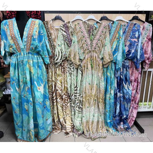 Šaty dlouhé letní 3/4 dlouhý rukáv dámské (S/M/L ONE SIZE) INDICKÁ MÓDA IMWKA252390