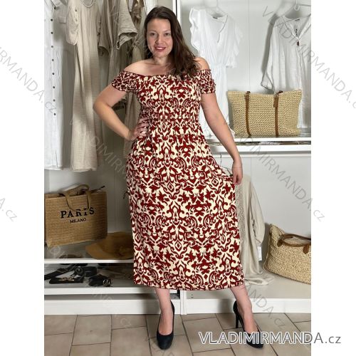 Šaty letné krátky rukáv dámske nadrozmer SIDONIE  (M/L-XL/2XL) IMWDF25C-2865/DUR XL/2XL vínová