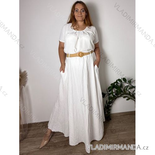 Sukně mušelínová dlouhá s páskem dámská nadrozměr ERIKA (48/50/52 ONE SIZE) ITALSKÁ MÓDA IM425486/DUR 48/50/52 bílá
