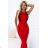 617-3 Long mermaid dress with black lace and mesh - red