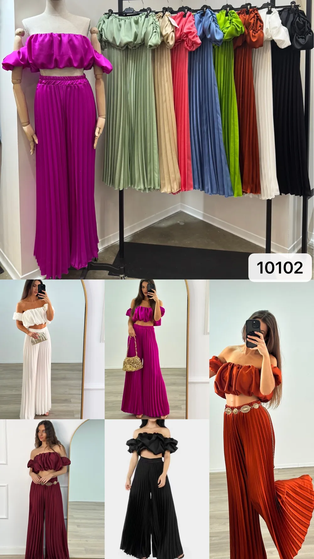 Souprava elegantní top krátký rukáv a kalhoty dlouhé dámské VERONA (S/M/L ONE SIZE) ITALSKÁ MÓDA IMPOC2510102