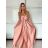 Long summer satin dress with straps women with belt (UNI S / M) ITALIAN FASHION IMM22INFINITE -   green pea -   S / M