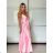 Long summer satin dress with straps women with belt (UNI S / M) ITALIAN FASHION IMM22INFINITE -   green pea -   S / M