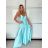 Long summer satin dress with straps women with belt (UNI S / M) ITALIAN FASHION IMM22INFINITE -   green pea -   S / M