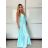 Long summer satin dress with straps women with belt (UNI S / M) ITALIAN FASHION IMM22INFINITE -   green pea -   S / M