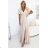 581-6 JENNIFER long dress with a leg slit, sleeves and a neckline - beige