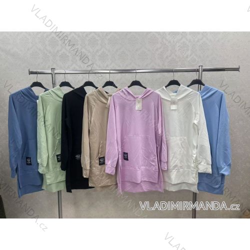 Šaty mikinové s kapucí dlouhý rukáv dámské (S/M/L ONE SIZE) ITALSKÁ MÓDA IMWKY252570