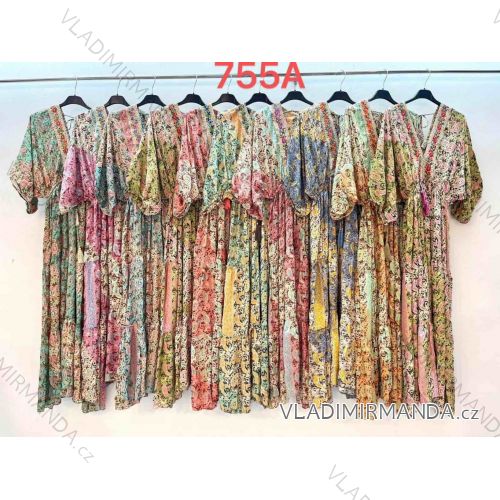 Šaty dlouhé letní krátký rukáv dámské (S/M/L ONE SIZE) INDICKÁ MÓDA IMM25755A
