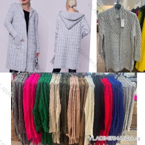 Cardigan pletený teplý s kapucí dlouhý rukáv dámský (S/M/L ONE SIZE) ITALSKÁ MÓDA IMWDV252605