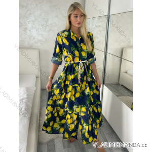 Šaty dlhé letné košeľové 3/4 dlhý rukáv dámske LEMON (S/M/L ONE SIZE) TALIANSKA MÓDA IMPEM25VA203/DU