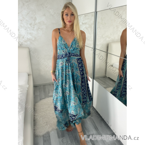 Šaty dlouhé letní na ramínka dámské RAMONA (S/M/L ONE SIZE) INDICKÁ MÓDA IMWKA251062-1/DUR S/M/L modrá