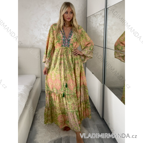 Šaty dlhé letné dlhý rukáv dámske (M/L/XL ONE SIZE) INDICKÁ MÓDA IMWKA25CE-301