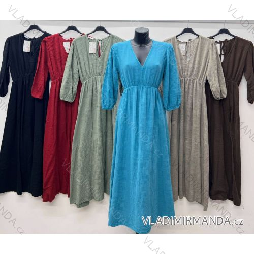 Šaty volnočasové letní mušelín 3/4 dlouhý rukáv dámské (S/M/L ONE SIZE) ITALSKÁ MÓDA IM425495