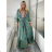 Šaty dlouhé letní dlouhý rukáv dámské LAJLA (S/M/L ONE SIZE) INDICKÁ MÓDA IMWKA25HE309G-4/DU S/M/L zelená