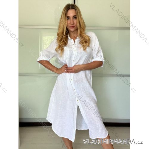 Leinenhemdkleid 3/4 lange Ärmel Damen (S/M/L EINHEITSGRÖSSE) ITALIAN FASHION IM725157