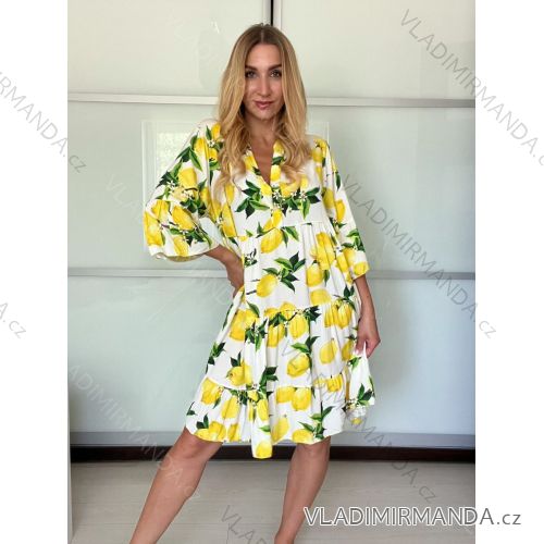 Women's long summer ribbed short sleeve dress (XS/S/M/L ONE SIZE) ITALIAN FASHION IMSM25128