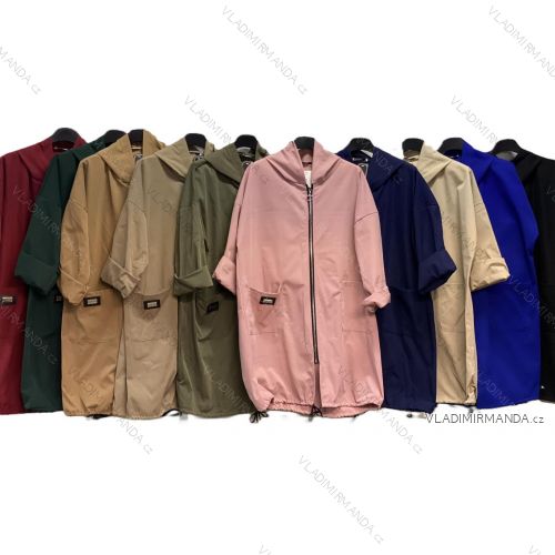 Bunda prodloužená podzimní s kapucí na zip dlouhý rukáv dámská nadrozměr (50/52/54 ONE SIZE) ITALSKÁ MÓDA IMC25331
