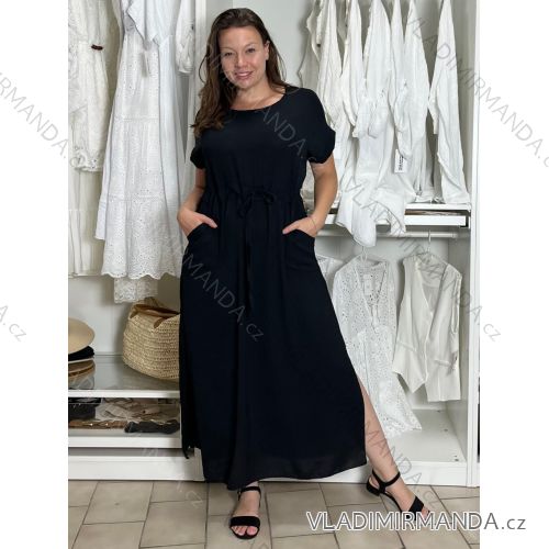 Šaty dlouhé letní sportovní stahovací krátký rukáv dámské nadrozměr (M/L/XL/2XL ONE SIZE) ITALSKÁ MÓDA IMD22489