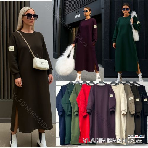Šaty dlouhé volnočasové mikinová dlouhý rukáv dámské (S/M/L ONE SIZE) ITALSKÁ MÓDA IMWAD252778