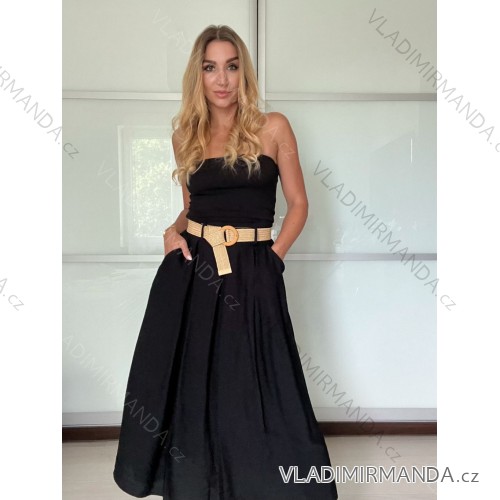 Sukně dlouhá s páskem dámská (S/M/L ONE SIZE) ITALSKÁ MÓDA IMM25M7755/DU -   Černá -   S/M/L