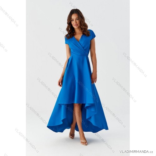Langes Party-Kurzarmkleid für Damen (36-56) POLISH FASHION PMLMR23SELENA-2 Königsblau 38