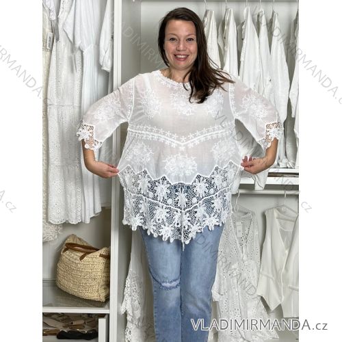 Tunika krajkové letné plážové cez plavky 3/4 rukáv dámske SELENA  (S/M/L onesize) TALIANSKÁ MÓDA IMB24112/DU S/M/L biela