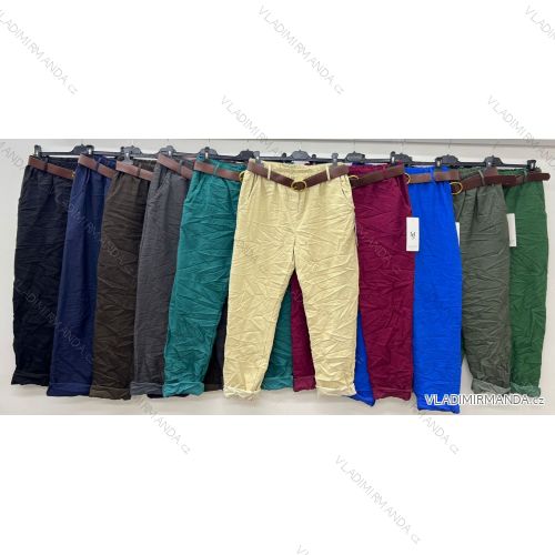 Kalhoty plátěné s páskem dámské nadrozměr (46/48/50 ONE SIZE) ITALSKÁ MÓDA IM425553