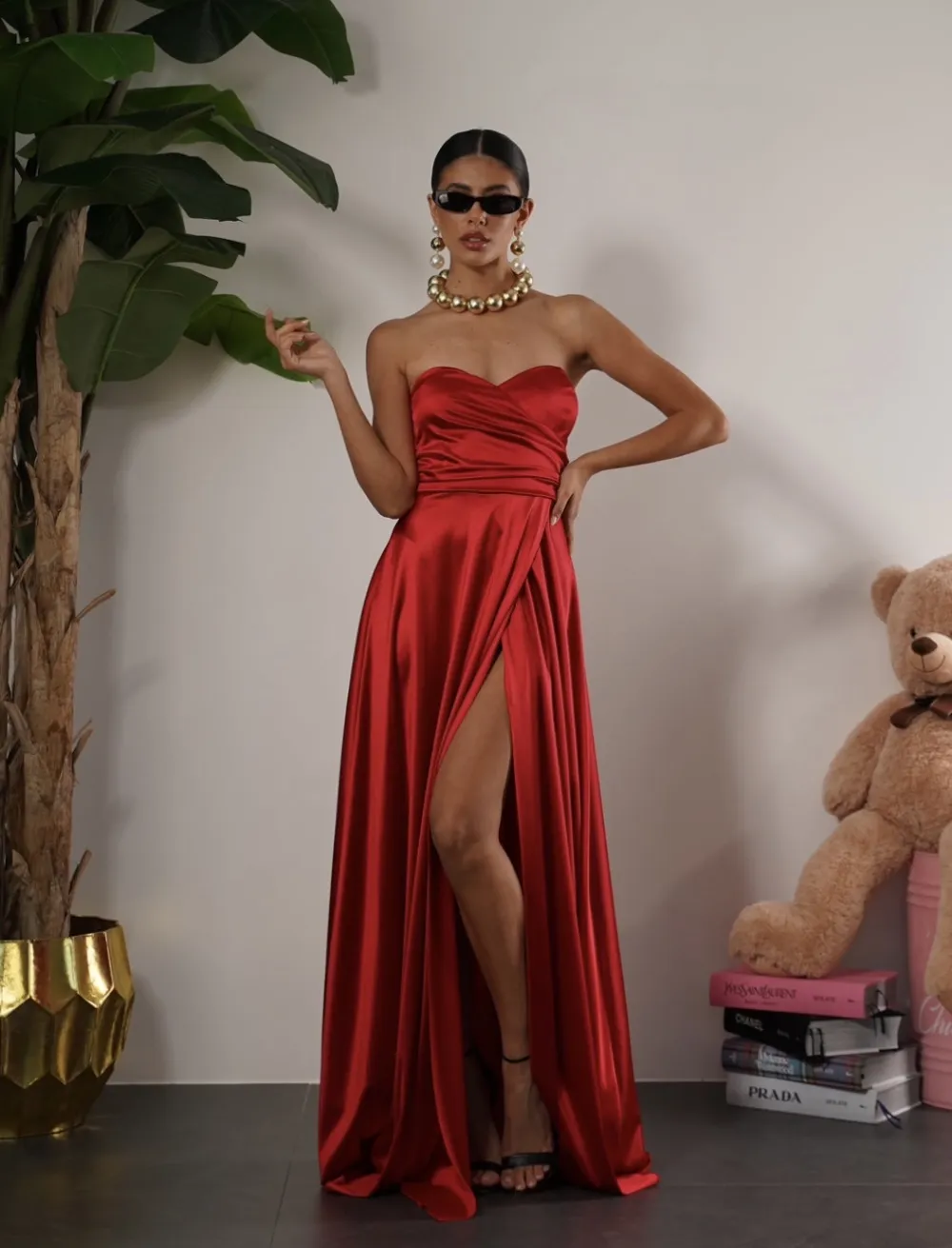 Šaty dlouhé letní na ramínka dámské (XS/S/M ONE SIZE) ITALSKÁ MÓDA IMPBB24B24780/DUR červená XS/S/M