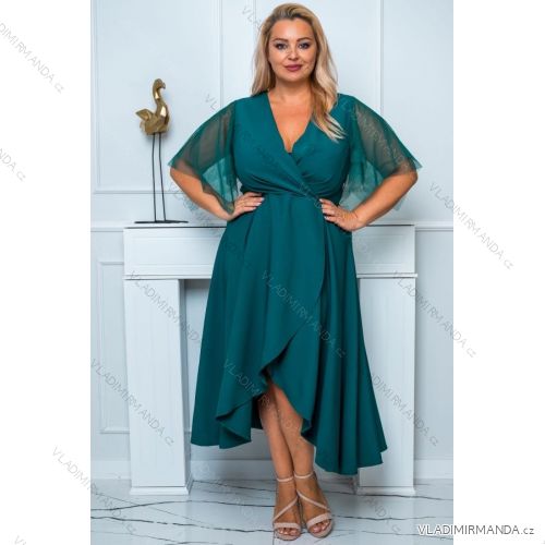 Damen Plus Size (42-46) langes elegantes ärmelloses Partykleid POLISH FASHION PMLBC23265-10 Smaragdgrün 44