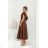 Women's Long Elegant Dress with Wide Straps (SL) FRENCH FASHION FMPEL23VELVET brown Chocolate 48