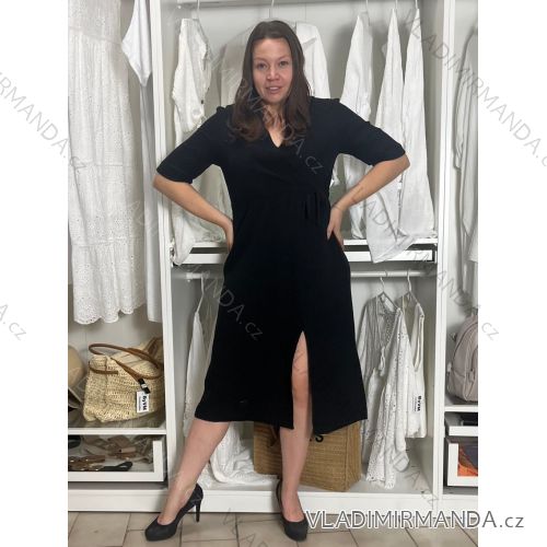 Šaty letné mušelínové krátky rukáv dámske JANET (S/M/L ONE SIZE) TALIANSKA MÓDA IMWGS232579/DU M / L čierna
