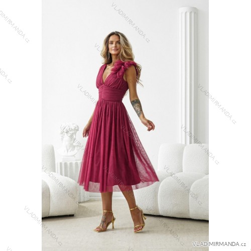 Šaty elegantní bez rukávu dámské nadrozměr (34-42) POLSKÁ MÓDA PMLWD25OLIVIA1 vínová bordo 42
