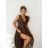 Women's Long Elegant Dress with Wide Straps (SL) FRENCH FASHION FMPEL23VELVET brown Chocolate 42